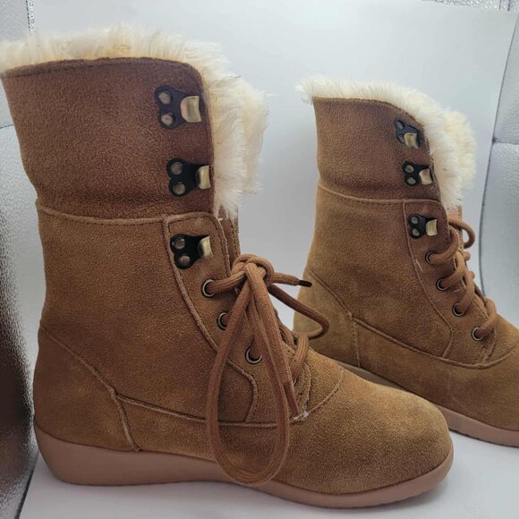 Style & Co. Womens Aubreyy Leather Ankle Winter & Snow Boots Tan 6 Medium - Picture 1 of 12